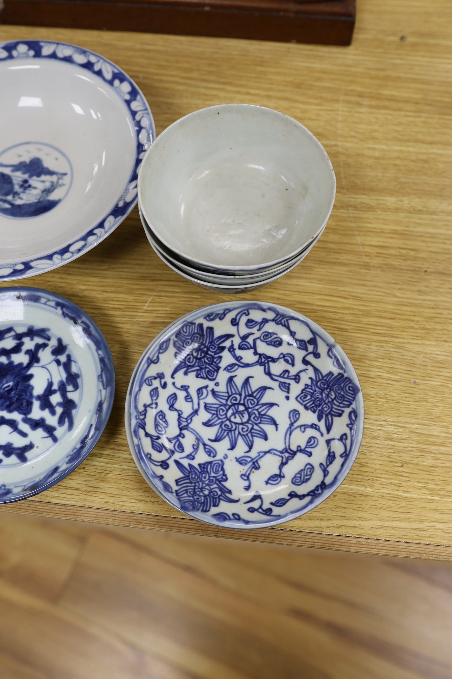 A group of Chinese blue and white bowls, 19th century and later